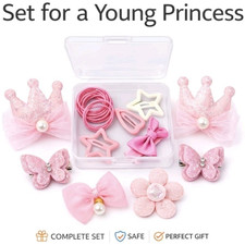 Girls Pink Hair Accessories Set Princess Clips Bows Crown Kids Gift