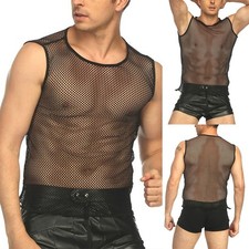 Hight Quality Men's Fashion Shirts Mens Tank Top Black Fishnet String Vest