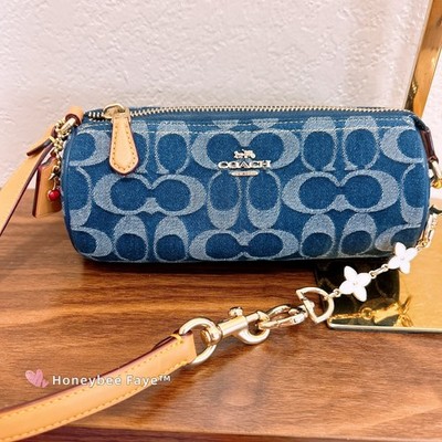 NWT Coach Nolita Barrel Bag In Signature Denim CZ459 with floral