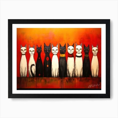 Katzen ordentlich organisiert - Katzen im R gerahmtes Wandbild Poster Leinwanddruck Bild