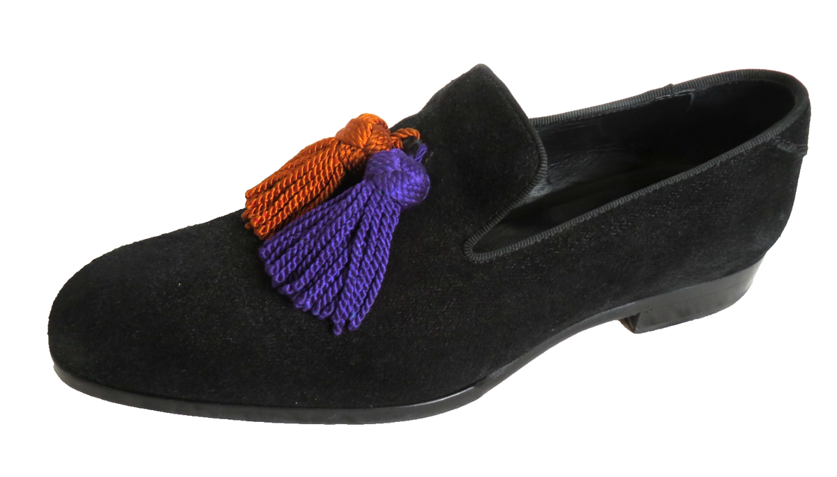 MEN'S JIMMY CHOO FOXLEY TASSEL TEXTURE SUEDE LOAFERS, SZ 42.5/9.5
