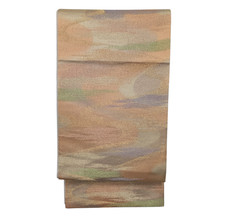 Authentic Japanese Kimono Fukuro Obi Belt Orange Colored Waves Ready to Wear