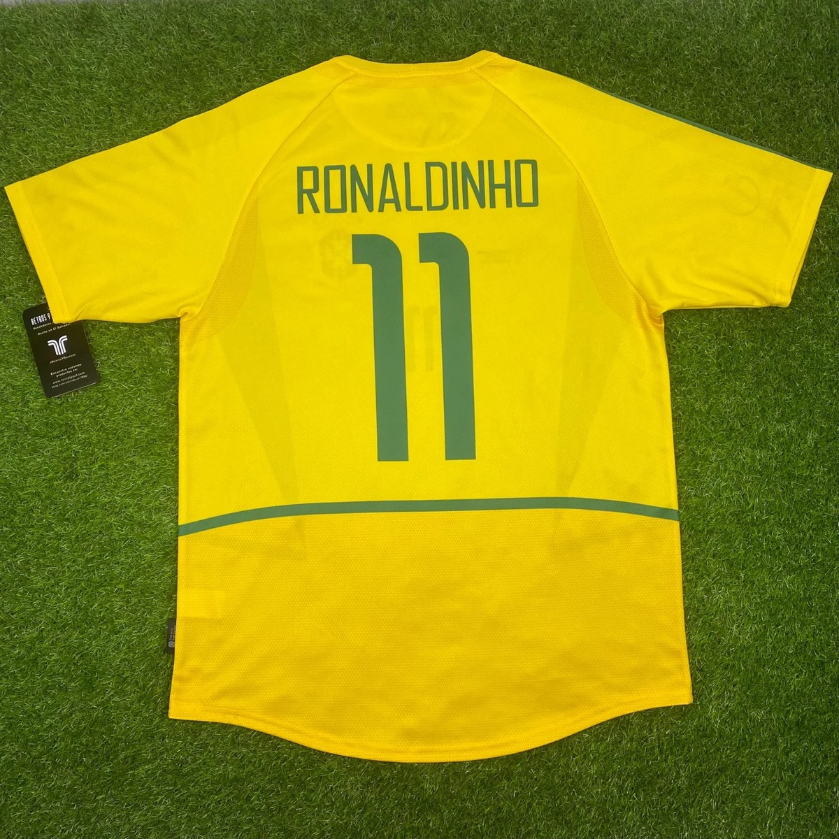 Brasil, Men's Retro Soccer Jersey, 2002 Ronaldinho #11 (Tallaje