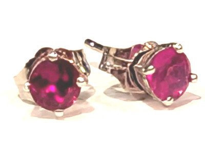 14 K SOLID WHITE GOLD GENUINE RED RUBY  4mm STUD EARRINGS,AWESOME!