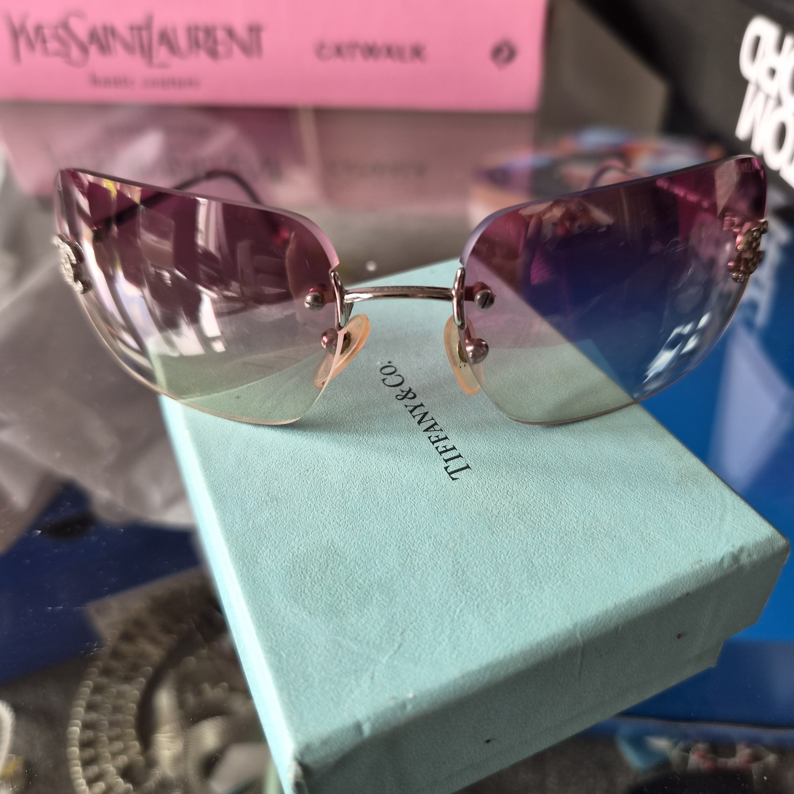 Chanel Vintage Rimless Sunglasses 4017 c Pink Gradient Lenses Immaculate Con