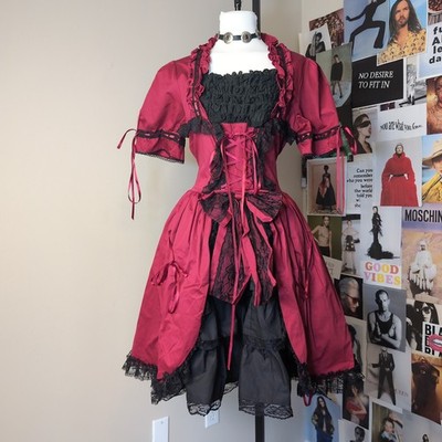 Gothic Lolita Ruffled Lace-Up Dress Costume Victorian
