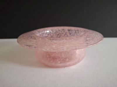 Kleine rosa melierte Glas Posy Schale Vintage 14x4,5cm breit umrandet mundgeblasen