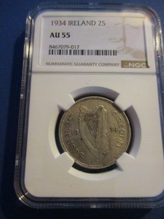IRELAND NGC AU55 1934 Silver Florin SCARCE low mintage !