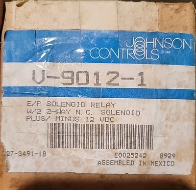 NEW JOHNSON CONTROLS E/P 2 WAY SOLENOID RELAY N/C +/- 12 VDC MODEL V-9012-1