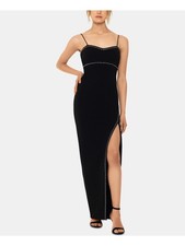 XSCAPE Womens Black Spaghetti Strap Full-Length Shift Evening Dress Size: 4