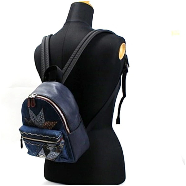 Coach Mini Denim Backpack Star Patch Leather Navy… - image 3