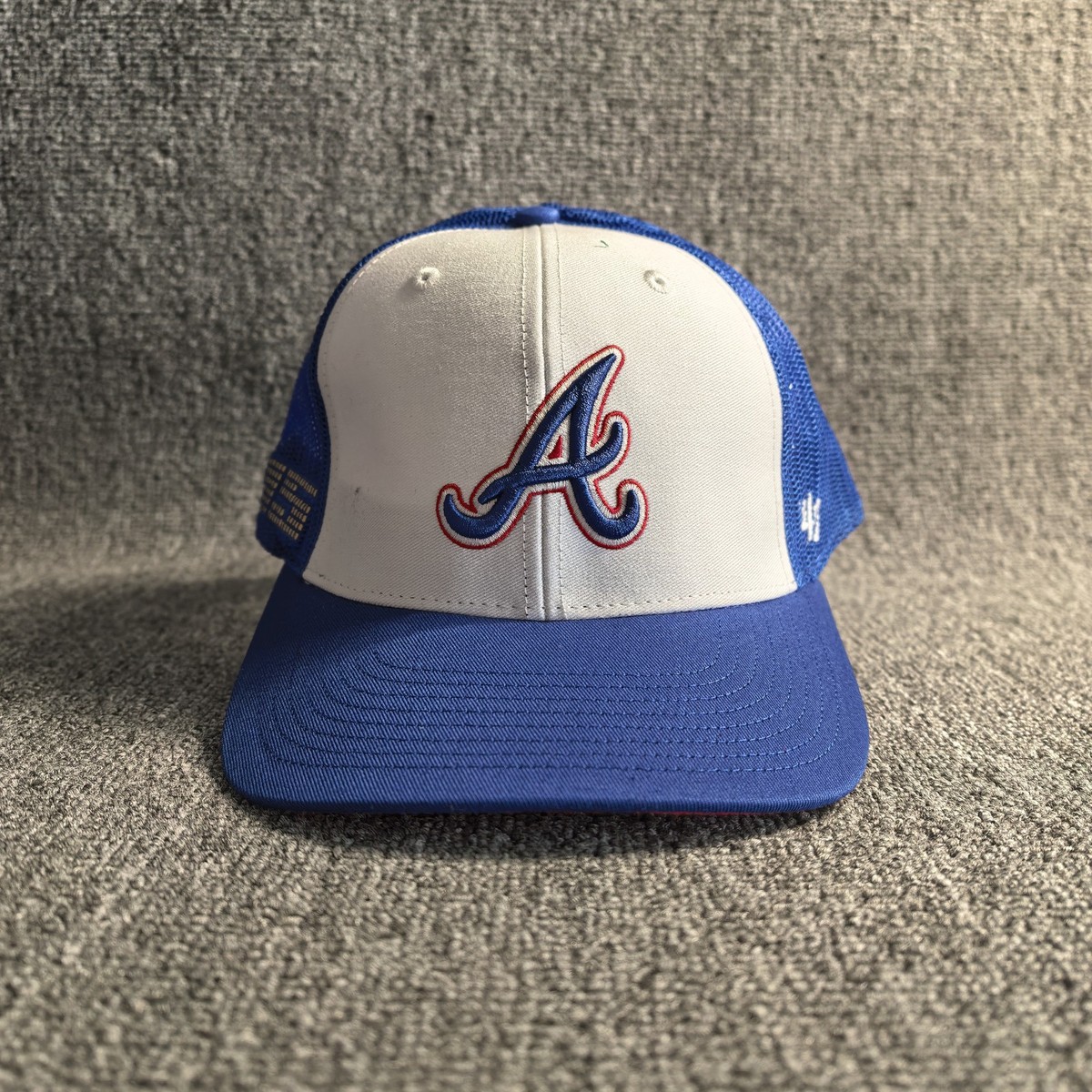 '47 Brand Atlanta Braves Trucker Snapback Hat Blue White Script A Cap