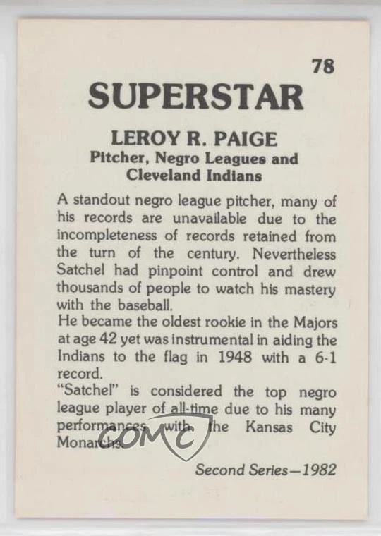 1982 TCMA Superstars Second Series Satchel Paige #78 HOF - Image 2 of 2