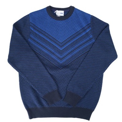 ZILLI  Chevron Crewneck Navy & Blue Knit Sweater Wool Silk Pullover S (EU 48)