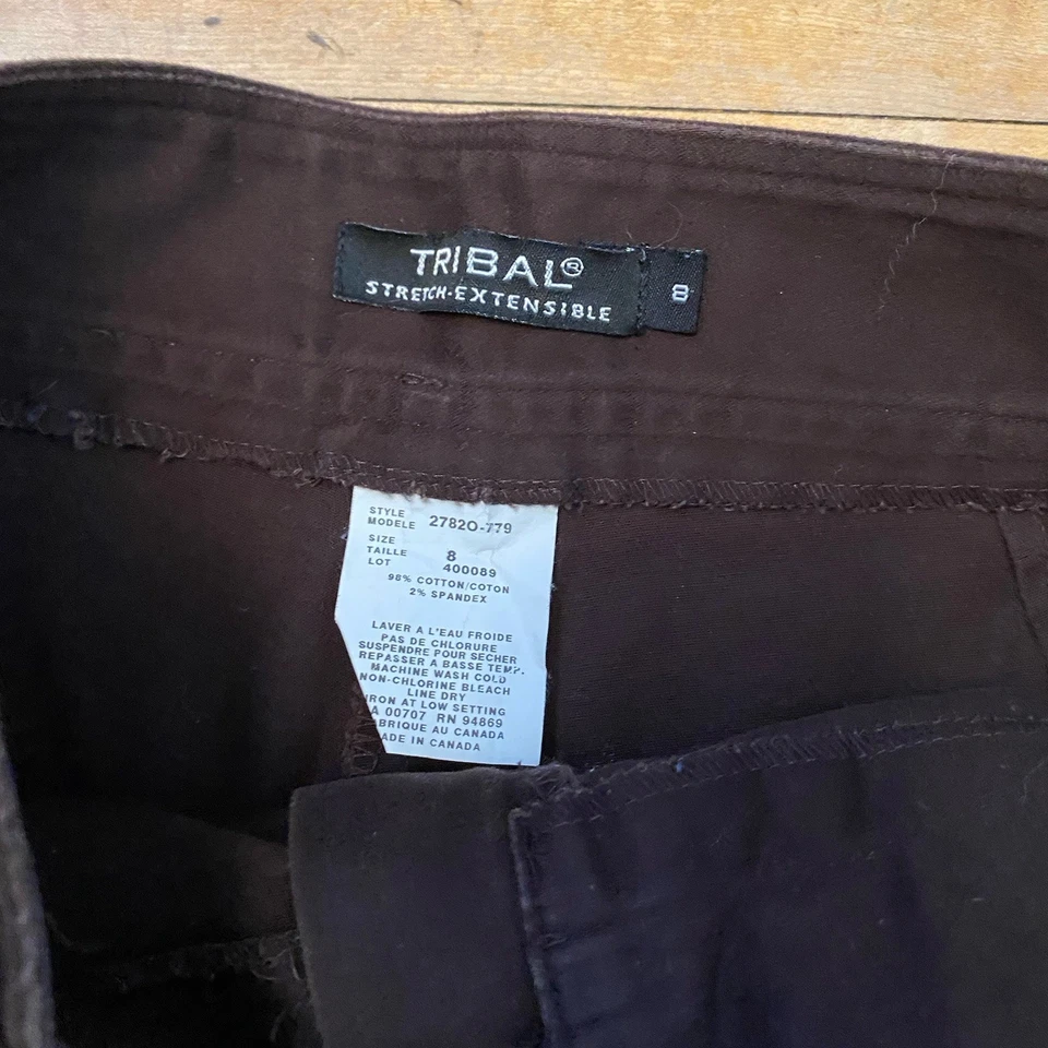 Tribal брюки женский размер 8 эластичной коричневый ремень прямой ноги - Изображение 2 из 4