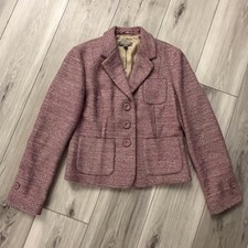 Ann Taylor Virgin Wool Blend Tweed Blazer Jacket Pink Size Petite 8 EUC