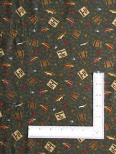 Fishing Fish Camp Fabric By The Yard Green Bait Lures Cotton Benartex C5092