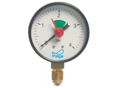 MEGA Druckmanometer Heizung 1/4 Zoll Anschluss nach Unten Radial Ø 63 mm