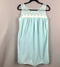 Vitnage Nightgown Womens M Blue Liquid Flowy Sheer Yoke 50s Feminine Romantic