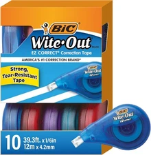 BIC Wite-Out EZ Correct Correction Tape Tear-Resistant 39.3ft 10-Pack White