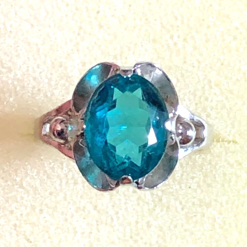 Vintage Sterling Silver Swiss Blue Glass Ring Vargas 8x10mm Sz 5 3g 925 4273