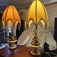2 Matching Fuggiti Studios 1968 Table Lamps W/Amber And Shades 100% Original 
