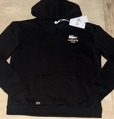NWT Lacoste Big Boy s XL Back Graphic Pull-On Hoodie Sweatshirt Black RV $70 NEW
