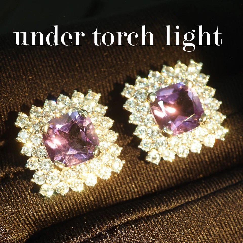 Elegantes pendientes hechos a mano de plata de ley 925 de 5,15 quilates con cojín de espinela de lavanda Foto 4 de 4