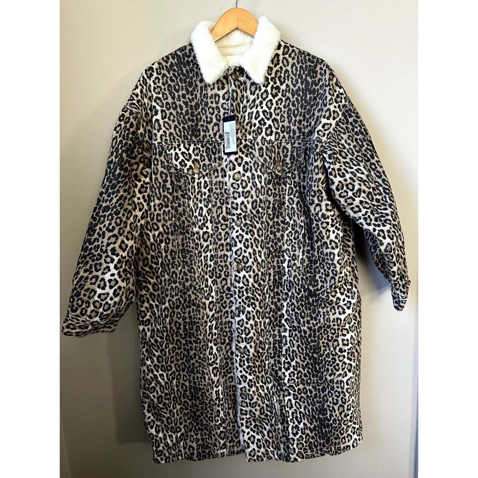 NWT $1195 R13 Mens Lyle Sherpa Lined Leopard Trucker Coat Jacket Size M - product detail image 2