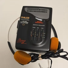 Philco Portable Stereo Cassette Player model 800k built in equalizer headphones