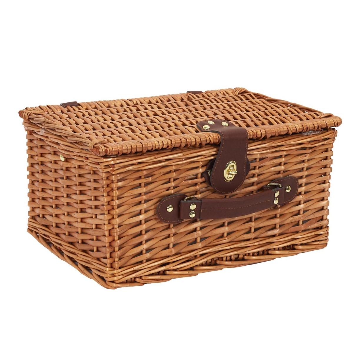 Panier de pique-nique haut de gamme 4 personnes en osier de 38cm et finitions cuir