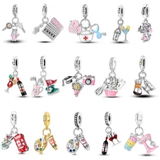 European 925 Silver DIY Charm AAA CZ Life Food drinks Pendant fit Women Bracelet