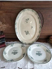 French Antique Creil Montreau Painted Plates Set of 3, 20th Century