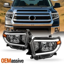 For 2014-2020 Toyota Tundra Black Headlights Pair w/ LED Tube DRL Running Light