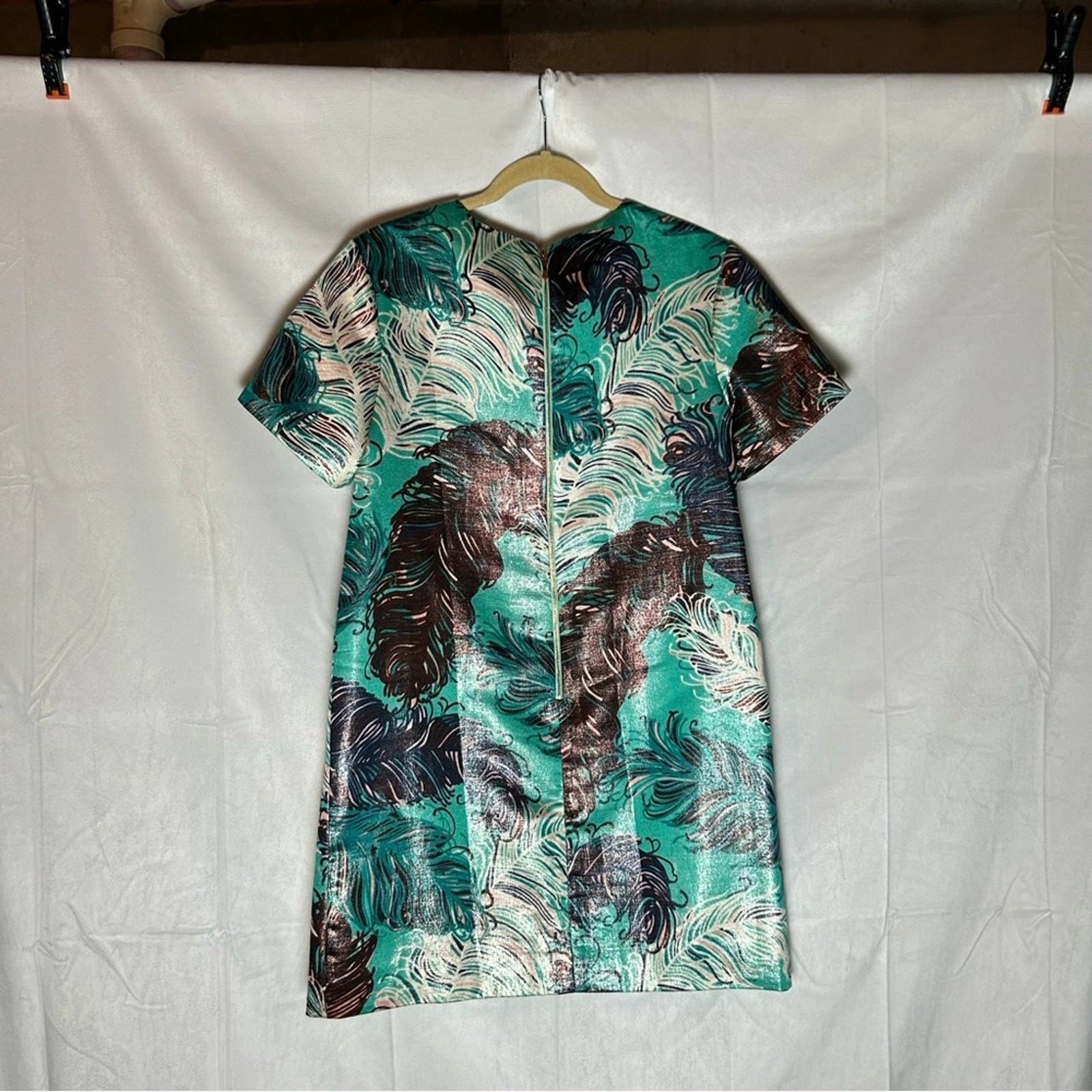 Mini Abito Kate Spade New York Regal Plumes Verde Stampa Piuma Metallizzata Taglia 8