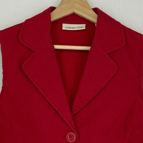 Coldwater Creek Womens 8 Button Front Vest Red Quilted Ties at Back with Pleats - Picture 2 of 8