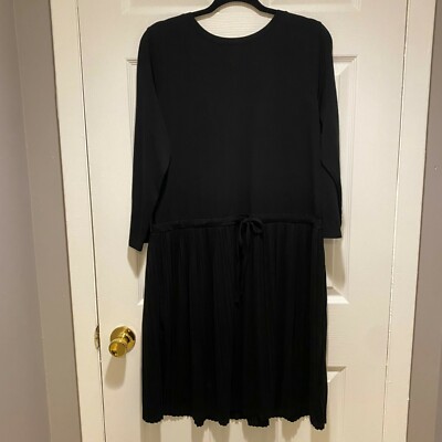 J. Jill Black Long Sleeve Round Neck Drawstring Waist Sheath Dress Size M |  eBay