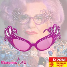 Pink Dame Edna Glasses Everage Aussie Costume Party Diamontes Drag Queen Cat Eye