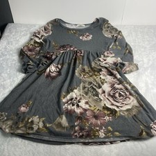 Promesa Gray Floral Women's M Sweater Dress USA Made Flair Sleeve Fit and Flare