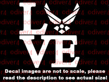 US Air Force Word LOVE With Wings as O Decal Bumper Sticker Made in the USA