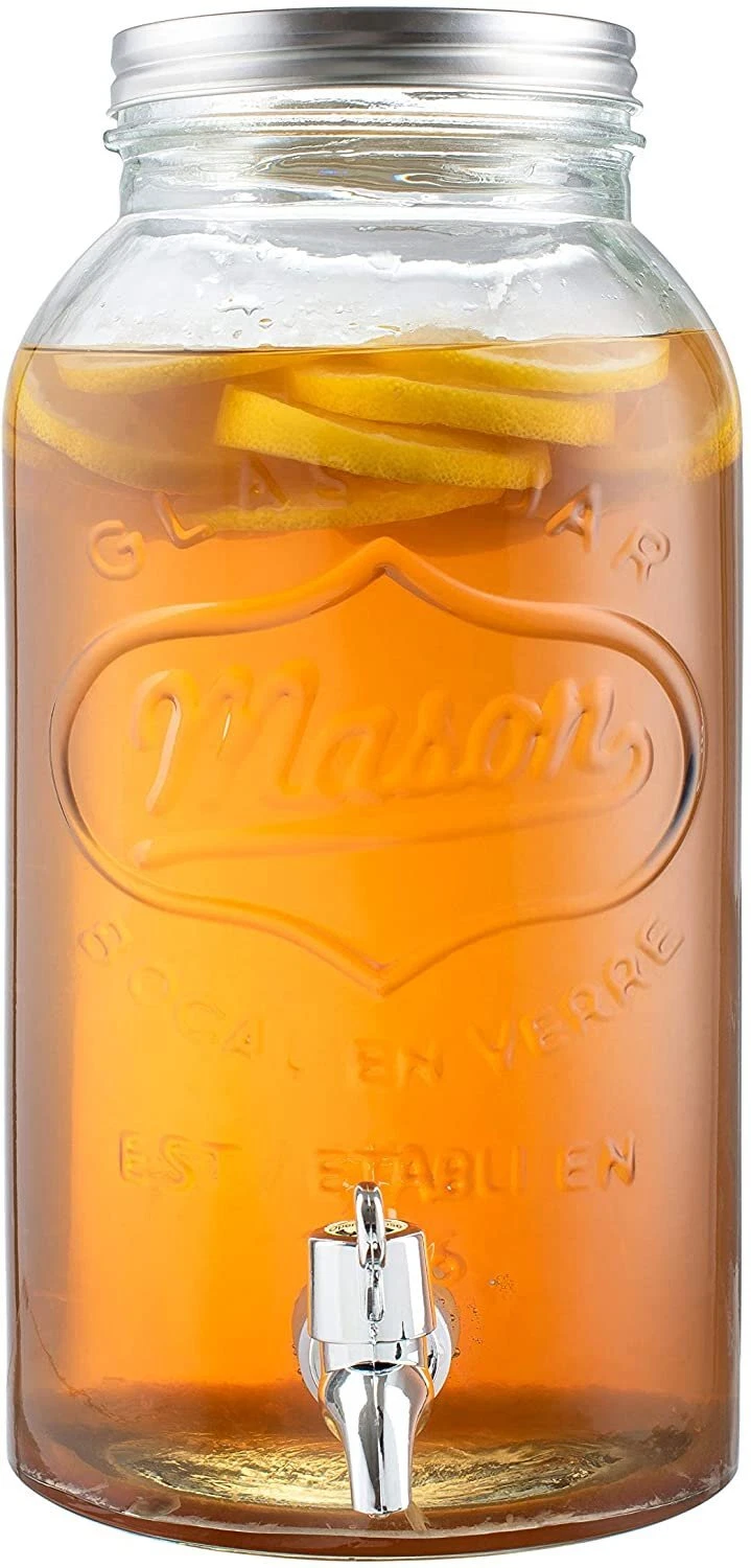 Mason Jar Drink Dispenser with Spigot (1 Gallon) Tea, Juice, and Royalty Art