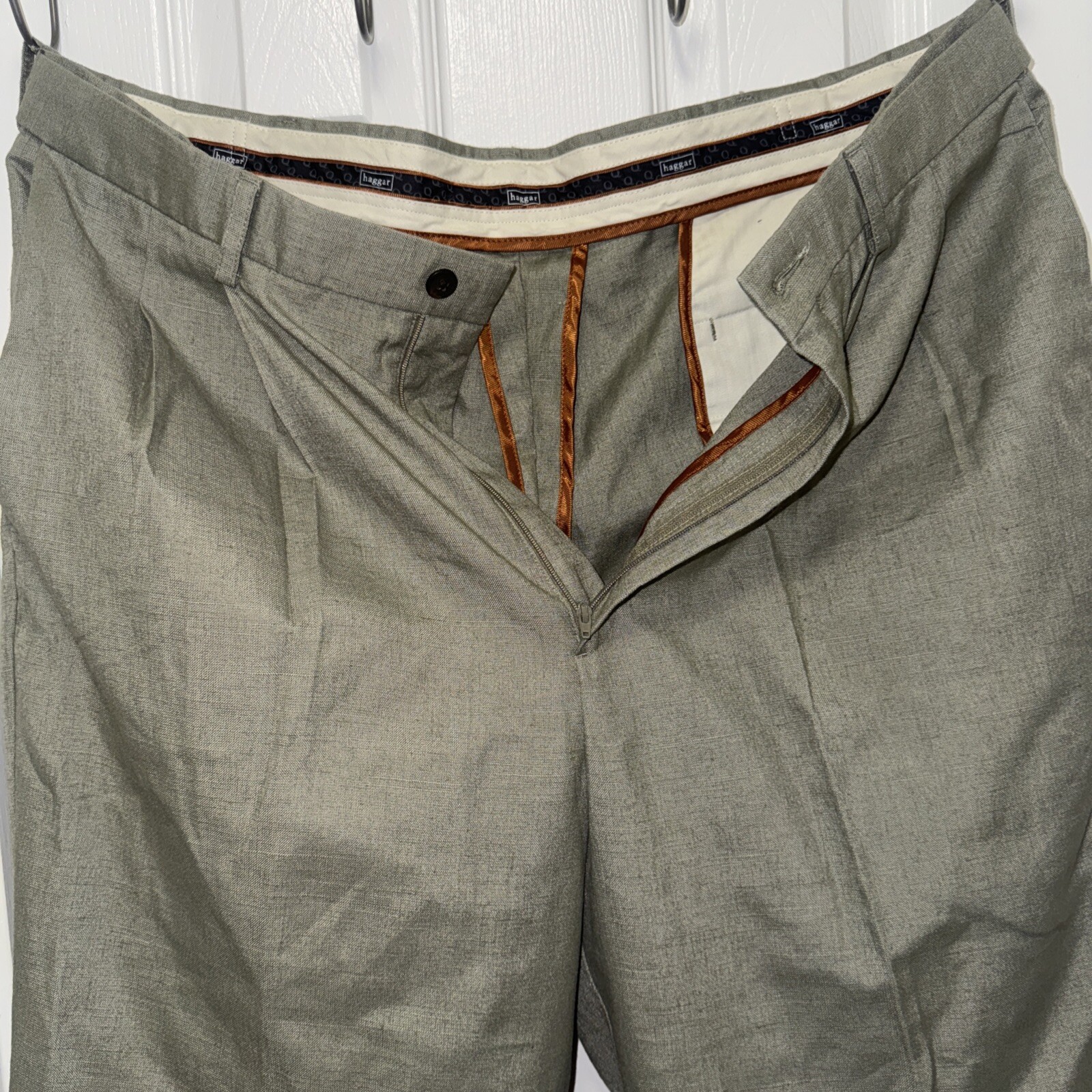 Haggar Olive Green Slacks 38X34 Polyester/Linen/Rayon