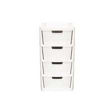 Thumbs Up Small Rattan 4 Drawer Plastic Storage Tower Cream