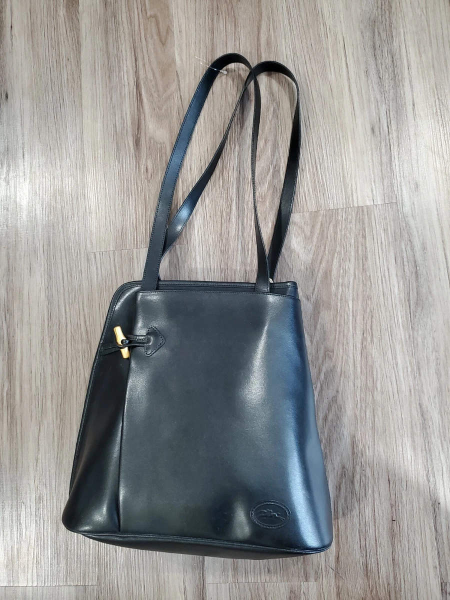 Longchamp Roseau Leather Bag with Toggle Black Double Strap Purse