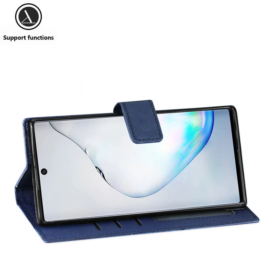For Samsung Galaxy Note 10+ Plus Wallet Case w/ Card Pocket Holder & Stand Blue - Image 3 of 4