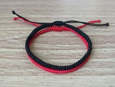 2PCS His and Hers Couple Set Braided Adjustable Shamballa Bracelet - Red Black