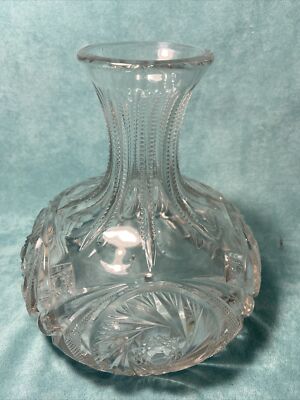 Antique McKee Glass Prescut Wiltec Clear Vase Marked. 7  tall, 6  diameter