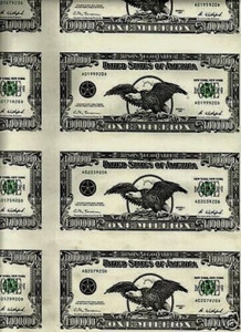 USA $1,000,000 1995 MILLION Dollar UNCUT Pair of 2 Pieces BA BANKNOTE
