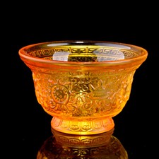 2 pc Buddhist Temple Ornaments Tantric Eight Auspicious Glass Bowls Water Cups