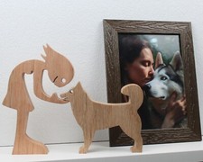 Statua cane rovere rustico ragazza e husky siberiano in legno incisione personalizzata confezione regalo